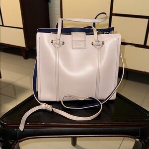 Beige with Navy accent Tote Bag with Removable Crossbody Strap